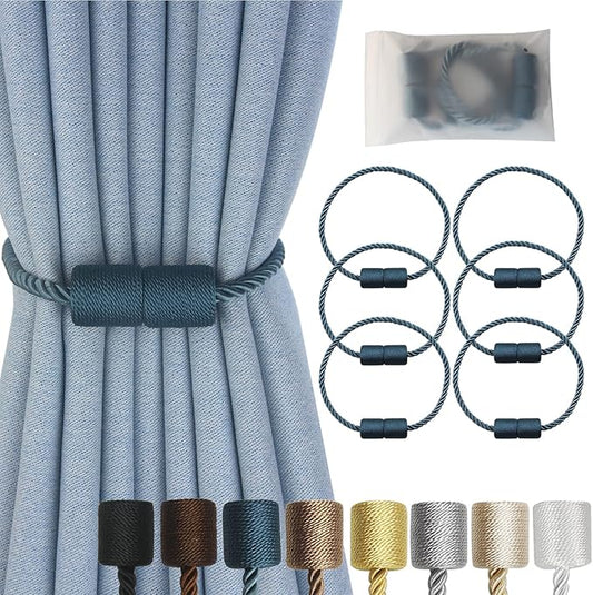 Magnetic Curtain Tiebacks 6 Pack Blue Curtain Rope Tieback Curtain Holders for Drapes Modern Tie Backs Decorative Curtain Holdbacks