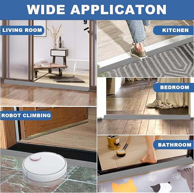 Vinyl Door Threshold Flooring Transition Strip Self Adhesive Carpet Edging Strip for Laminate Doorway Edge Threshold from 2/5" to 3/5" (Light Gray Wood Grain, 10 Ft)