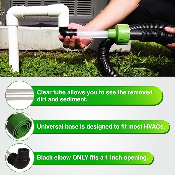 AC Drain Line Cleaner Adapter Evacuates & Unclog AC Drain Line - HVAC to PVC AC Drain Line Cleaner Tool - Universal Fit AC Drain Line Unclogger - AC Drain Line Cleaning Tool - Clear Visibility