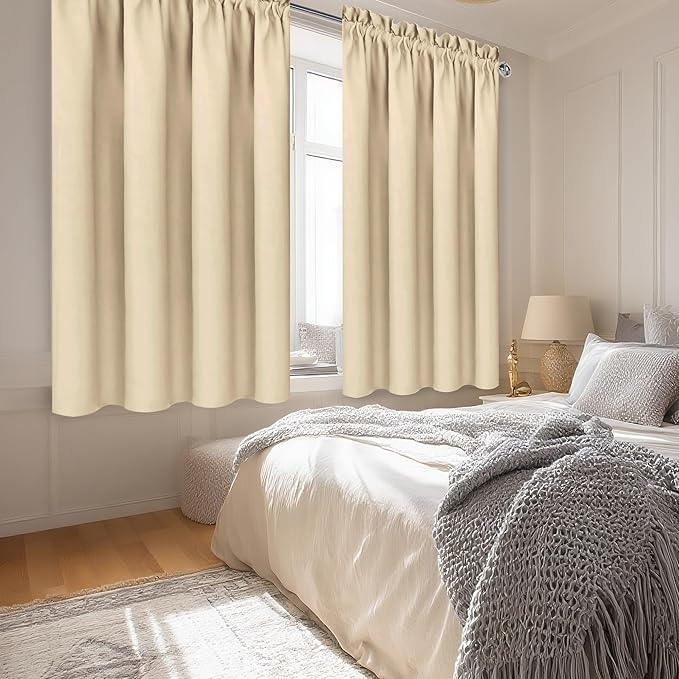 DWCN Blackout Curtains for Bedroom – Rod Pocket Thermal Insulated Noise Reducing Noise Reducing Drapes for Living Room, W 60 x L 63 Inch, 2 Panels, Beige