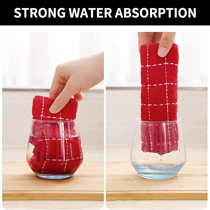 Homaxy 100% Cotton Terry Kitchen Dish Cloths, Ultra Soft and Absorbent Dish Towels for Kitchen, Suitable for Drying and Washing Dishes, 6 Pack, 12 x 12 Inches, Red