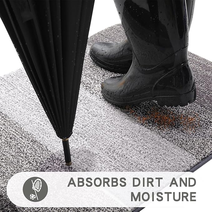 Kitinjoy Indoor Outdoor Door Mat, 48x30 Non-Slip Absorbent Dirt Trapper, Low-Profile Washable Inside Entrance Front Floor Mat, Sturdy Soft Entry Doormats for Entryway, Light Grey