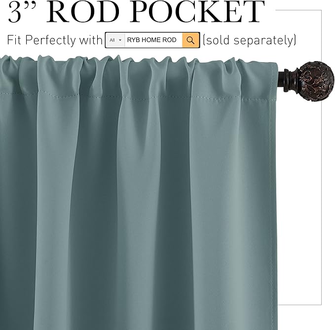 RYB HOME Small Curtains for Door Windows - Blackout Thermal Insulating Drapes for Home Theatre Bathroom Basement Cafe RV Camper Windows Blinds, Wide 34 x Long 30, Dusty Blue, 1 Pair