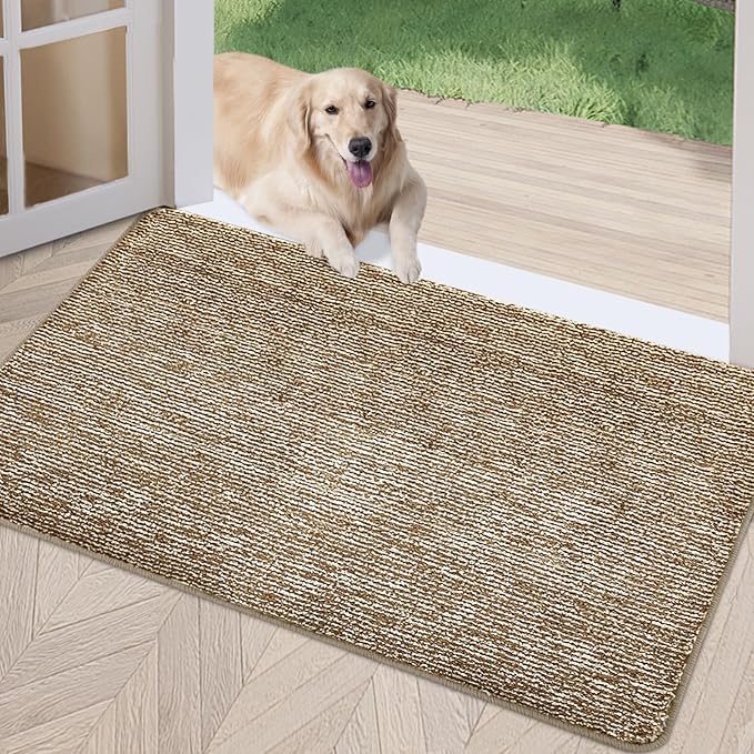 REFETONE Indoor Doormat, Front Door Mat 20"x32" Absorbent Rubber Backing Non Slip Back Door Mats, Washable Low-Profile Inside Floor Mat Door Rugs for Entryway, Resist Dirt Mud Mat for Dogs, Coffee