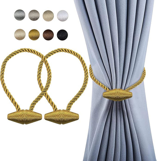 Hion Magnetic Curtain Tiebacks Golden 2pcs, Curtain Tiebacks Buckles Holdbacks Holders Hooks Clip for Home Bedroom Office Decorative Curtain