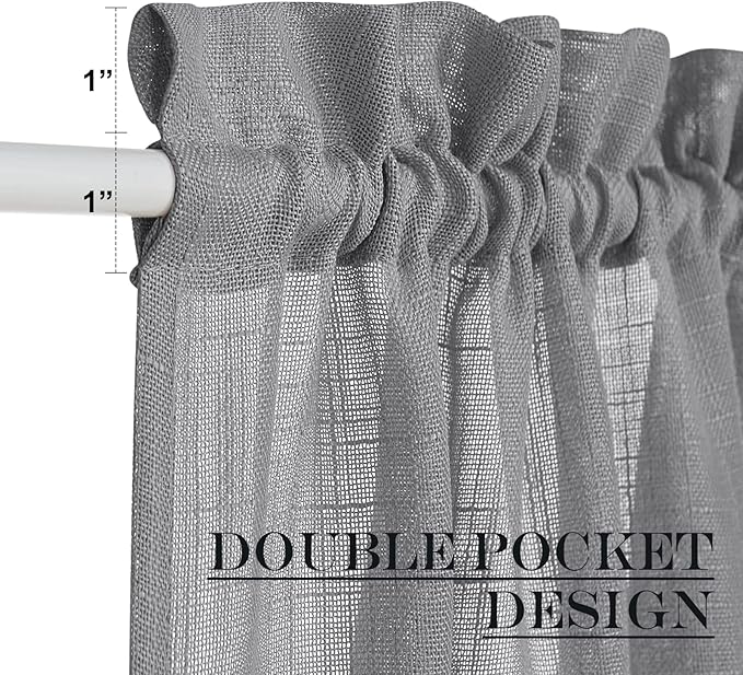 NICETOWN French Door Curtain with Bonus Tieback, Casual French Window Covering Sheer Drapes for Balcony 25 Inches Wide by 72 Inches Long, Front Back Door Shade for Bathroom, 1 PC, Dark Grey