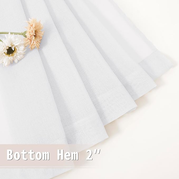 Tollpiz Sheer Door Curtains Closet Linen Textured Curtain Sheers Doorway Light Filtering Voile Patio Glass Door Rod Pocket Curtains French Door, 54 x 80 inches Long, White, Set of 1 Panel