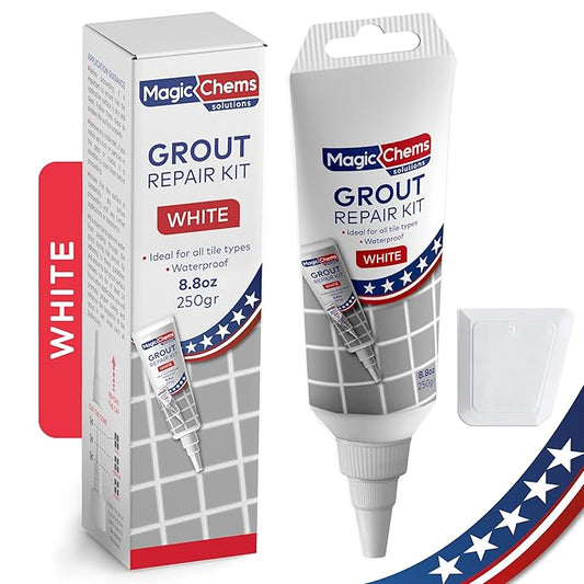 Tile Grout Repair, White 8.8 oz/250gr. Fast Drying Grout Repair Kit, Grout Filler Tube Repair Kit, Tile Grout Paint, Grout Sealer Restore and Renew Bathroom Floor, Tile Gaps, Joints, Lines