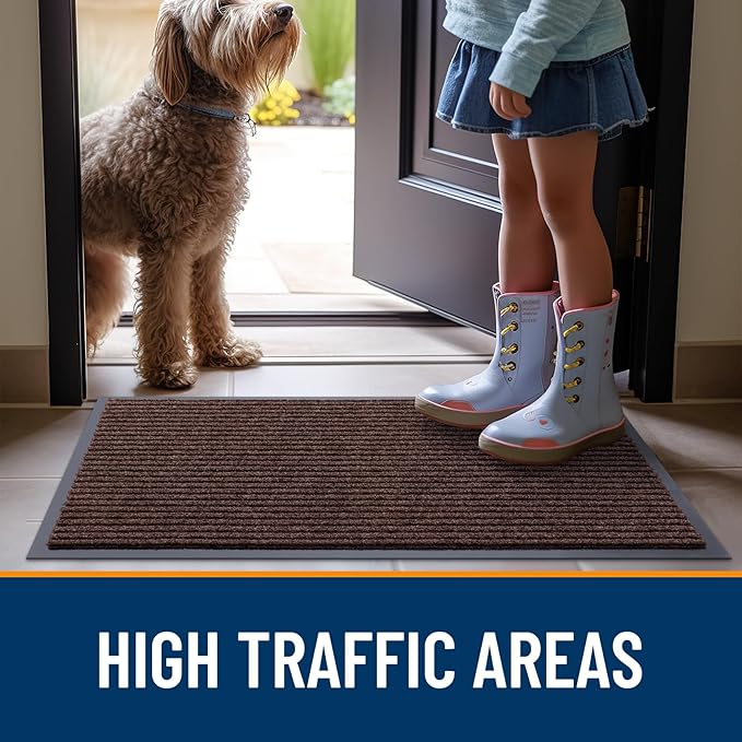 OLANLY Front Door Mat Indoor Outdoor Entrance, Waterproof Heavy Duty Doormat, Fade Resistant, Low Profile, Easy Clean Patio Porch Welcome Floor Mats for Entry, 71x47, Brown