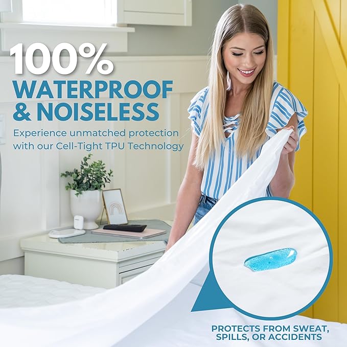 King Size 78x80” Premium Waterproof Zippered Mattress Encasement, 100% Cotton, Hypoallergenic, Six Sided Mattress Cover, Invisible Zippered, Soft Breathable up to 15" Deep - Rest Line