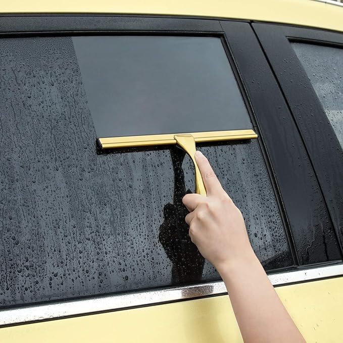 HIWARE All-Purpose Shower Squeegee for Shower Doors, Bathroom, Window and Car Glass - Brass, Stainless Steel, 12 Inches