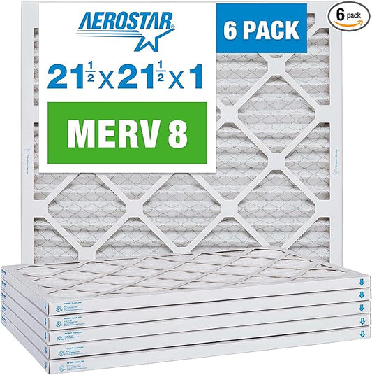 Aerostar 21.5x21.5x1 MERV 8-6 Count - High Efficiency Pleated HVAC, Furnace & Air Conditioner Filters - Removes Dust, Lint, Mold & Allergy-Causing Pollen