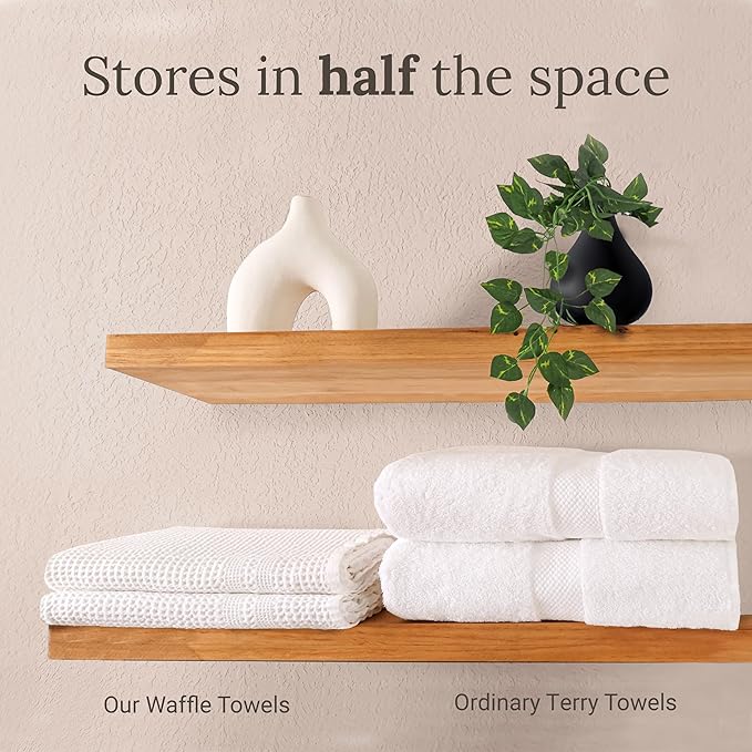 GILDEN TREE Waffle Towel Set Quick Dry Thin | 2 Bath Towels | 2 Hand Towels | 2 Washcloths, Classic Style (Stone)