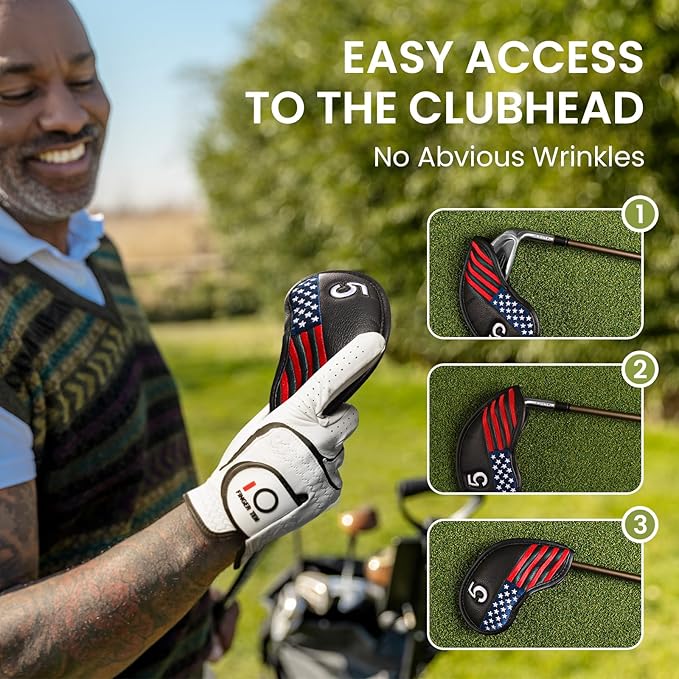 FINGER TEN Premium Synthetic Leather Stylish Iron & Wedge Golf Head Covers Value 12 Piece Set, Embroidered Labels & Fits Most Clubs Gift Set, Travel Protection Accessories