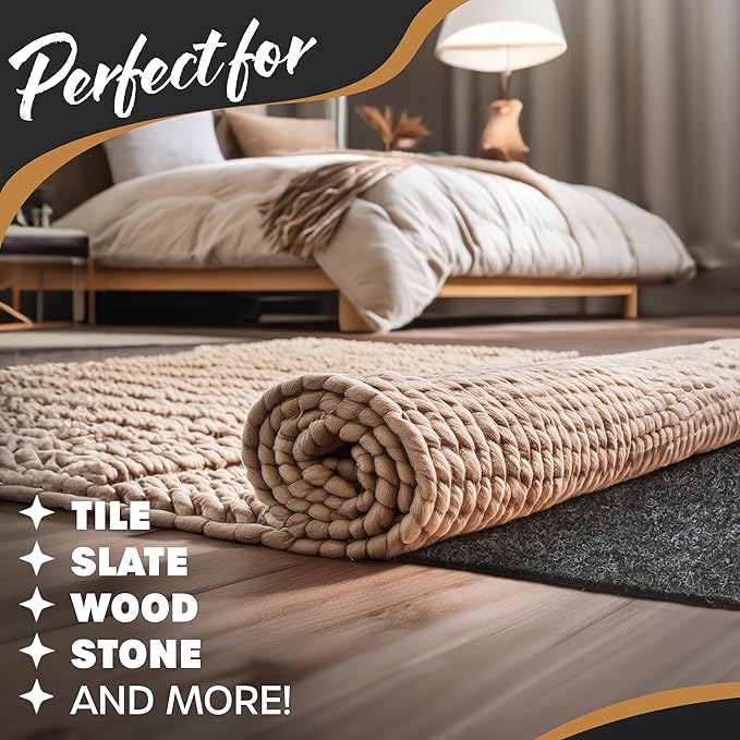 Nevlers 5'x7' Felt TPO Non Slip Rug Pad | 1/4" Thick Rug Cushion | Anti Slip Grips for Hardwood Floors