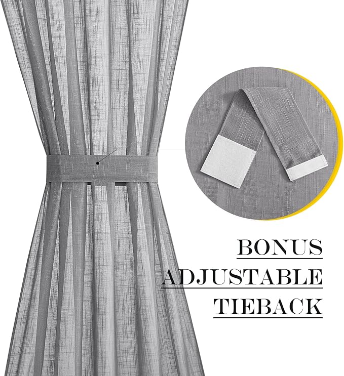 NICETOWN Sidelight Curtain for Front Door - French Door Curtain Sheer French Panel with Tieback Linen Textured Window Cover (Dark Grey, 30 inches Wide x 72 inches Long, 1 Piece)