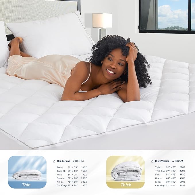 Sunflower Twin XL Mattress Pad, Hypoallergenic Cotton Mattress Cover College Dorm, 18-22" Extra Deep Pocket Quilted Protector, Breathable&Noiseless