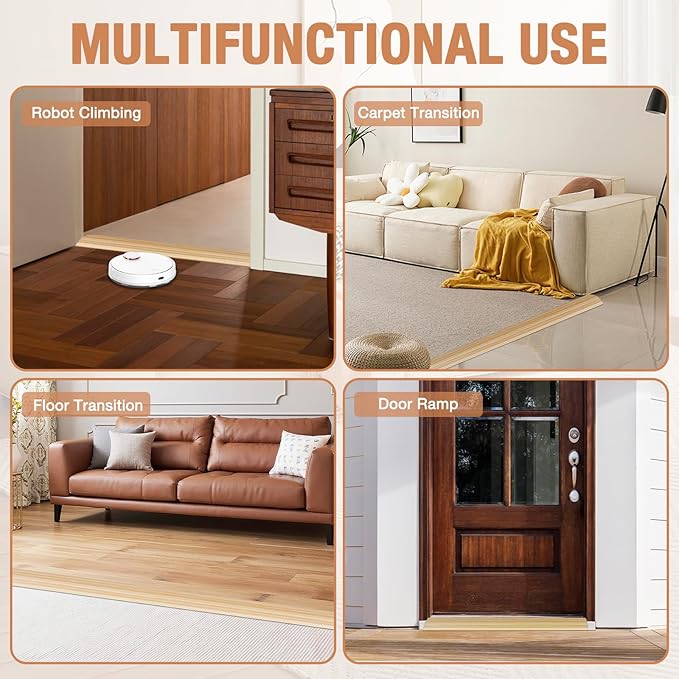 Floor Transition Strip Self Adhesive Vinyl Door Threshold for Doorways Carpet Edging Trim Overlap Edge Reducer for Laminate Floor, Carpet, Tile (Light Yellow Wood Grain, 2/5" to 3/5", 6.6Ft)