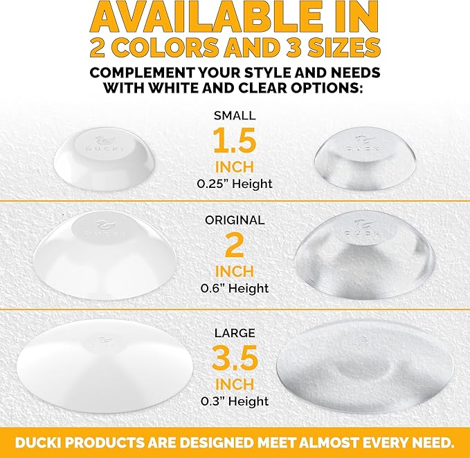 Ducki Door Stop Wall Protector | Self Adhesive Door Knob Wall Protectors from Door Knobs | Rubber Door Stoppers for Wall Damage & Noise | Durable, Shock Absorbent & Discreet | 2 Pack White Door Stops