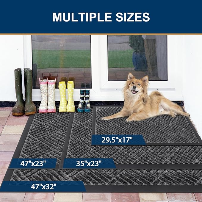 Smiry Front Door Mat Outside Entrance, Heavy Duty Outdoor Indoor Mat, Natural Rubber Doormat, Non Slip, Trap Dirt and Moisture, Easy Clean, Low Profile Patio Porch Entryway Mat, 59x35, Light Grey