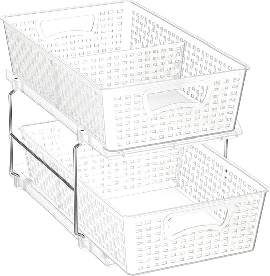 Simple Houseware 2 Tier Bathroom Organizer Tray Pull-Out Sliding Drawer/Under-Sink Storage, Clear