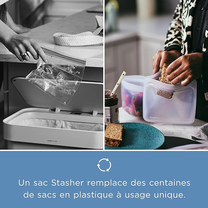 Stasher Premium Silicone Reusable Food Storage Bowl, 4-Cup, Clear, Microwave, Sous Vide, Dishwasher, Oven and Freezer Safe, Travel Container, BPA Free, Leak-free, Eco-friendly