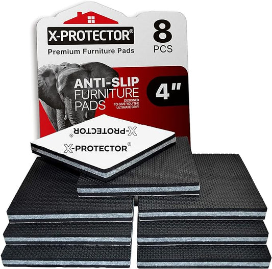 Non Slip Furniture Pads X-PROTECTOR - 8 PCS 4" - Premium Furniture Grippers! Rubber Feet Hardwood Floor Protectors for Furniture Legs - Couch Stoppers - Keep Your Furniture in Place Forever!