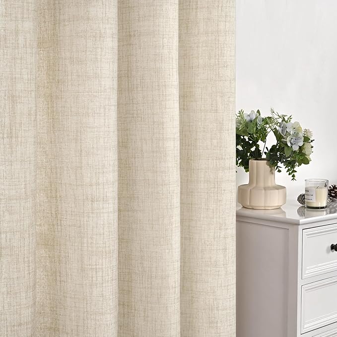 YoungsTex Linen Curtains 60 Inch Wide for Living Room, Semi Sheer Light Filtering Window Drapes 63 Inch Length with Rod Pocket Back Tab for Bedroom Dining Room, Linen, 2 Panels, 60 X 63 Inch