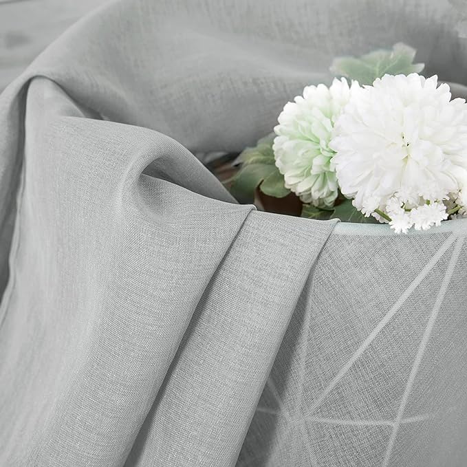 Tollpiz Short Sheer Curtain Linen Textured Living Room Curtains Sheer Light Filtering Rod Pocket Voile Curtain for Bedroom, 42 x 54 inches Long, Silver Grey, Set of 2 Panels