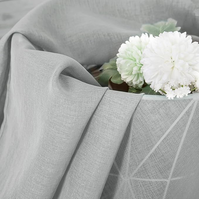 Tollpiz Sheer Tier Curtain Linen Textured Half Kitchen Curtains Sheer Light Filtering Rod Pocket Voile Small Curtains for Bathroom, 25 x 36 inches Long, Silver Grey, Set of 2 Panels