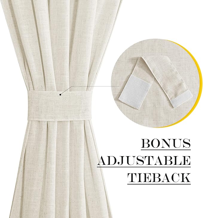 NICETOWN 80 inches Sidelight Door Curtains for French Door Linen Sheer Window Panels for Kitchen Patio Glass Adjuatble Curtains with Tieback, 26 x 80 Inches, 1 Panel, Linen