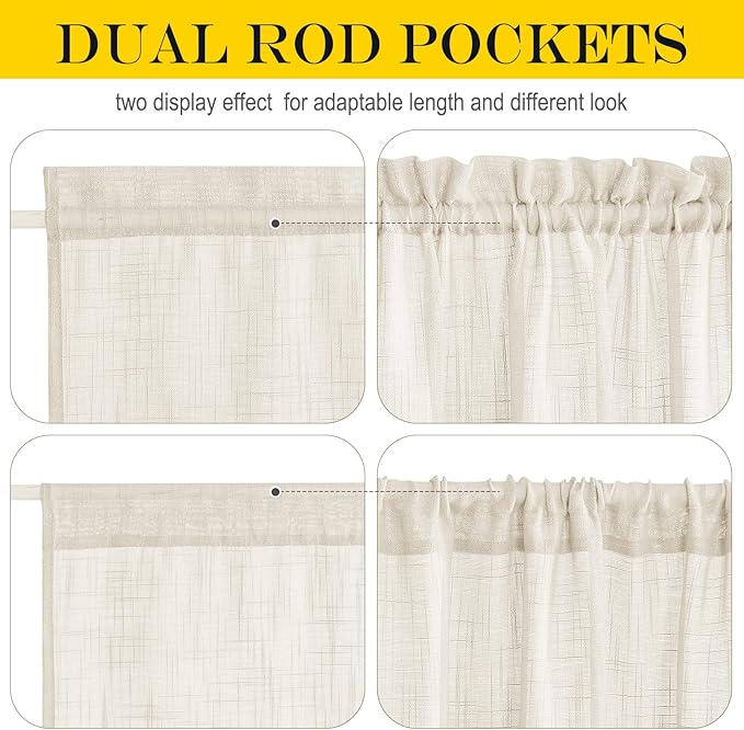 NICETOWN Beige Sidelight Door Curtain 72 Inches Long for Side Light Windows Linen Textured Farmhouse French Door Shade with Tie Back for Kitchen Closet Glass, 26 x 72 Inch Length, 1 Panel
