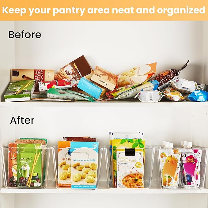 YIHONG Clear Pantry Storage Organizer Bins, 10 Pack Plastic Food Storage Bins with Handle for Kitchen,Refrigerator, Freezer,Cabinet Organization and Storage