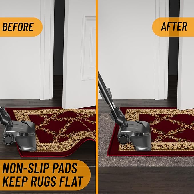 Ottomanson 8' x 9' Non-Slip Rug Pad Gripper 1/4 Inch Thick Dual Surface Felt + Rubber Gripper - Safe for All Floors, Brown