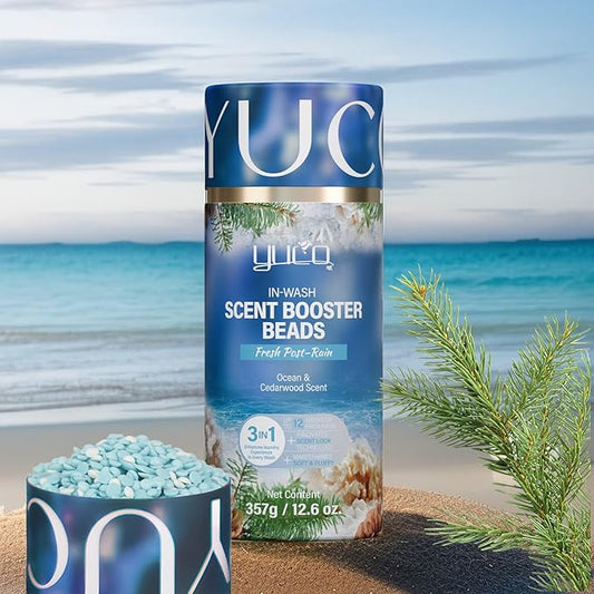 YUCO Scent Beads Laundry Natural,Ultra-Concentrated Two-Color Laundry Beads,Effective Fabric Deodorizer,Soften,Static Free,Microcapsule Technology Scent Lock Fresh Last 12Weeks(Ocean Cedarwood,12.6OZ)