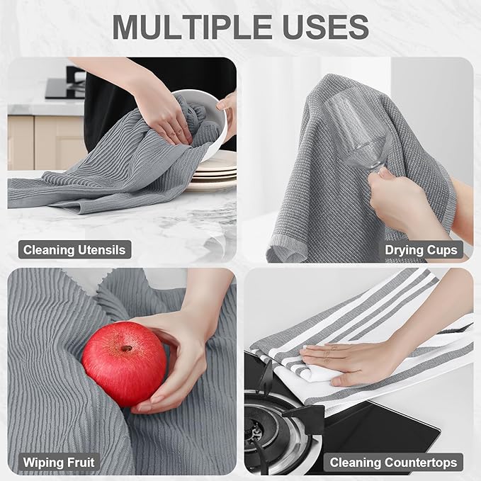 Homaxy Premium Kitchen Towels(18”x 28”, 9 Pack), Large Cotton 380 GSM Kitchen Hand Towels, Soft and Absorbent Terry Dish Towels, Multipurpose Tea Towel Set with Hanging Loop, Grey