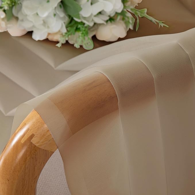 Chyhomenyc Taupe Sheer Curtains 96 inches Long 2 Panels, Light Filtering Soft Airy Solid Elegant Voile Window Treatment Drapes for Bedroom Living Room Wedding Party Decor, 42 Wx96 L, 8FT L