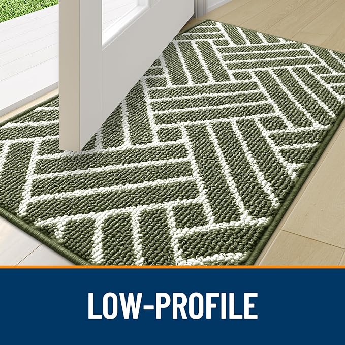 OLANLY Indoor Door Mat, 32x20 Inch, Dirt Resistant and Absorbent, Non-Slip Rubber Backing Floor Mats, Easy Clean Low-Profile Doormat for Entryway, Front Door, and Inside Entrance, Green