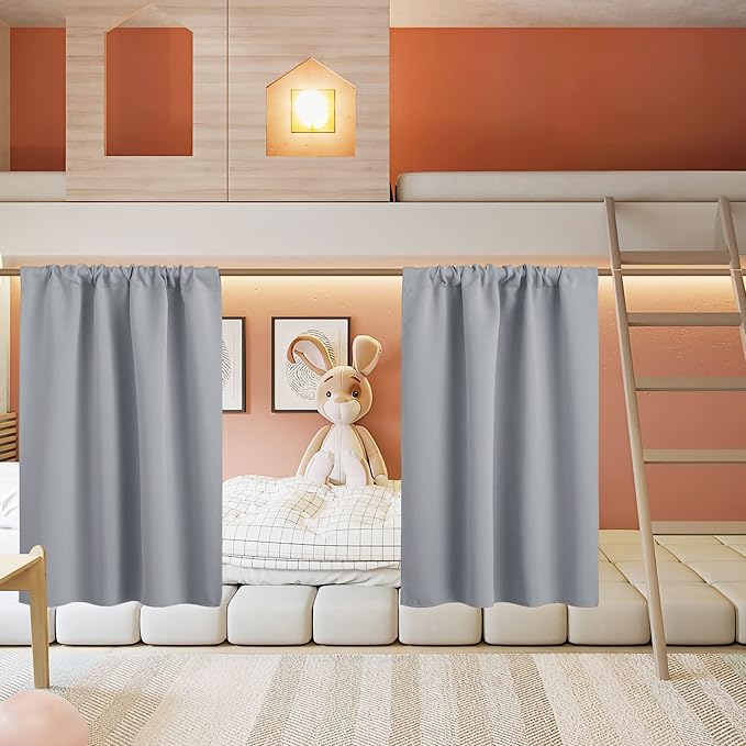 RYB HOME Curtains for Bedroom 63 inches Long, Blackout Thermal Insulating Window Treatment Drapes for Living Room Bathroom Basement Laundry Classroom, W 34 x L 63, Silver Grey, 2 Panels