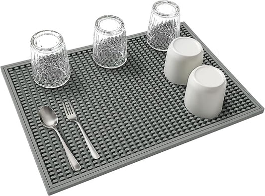 dish drying mat - 18" x 12" Grey silicone drying mat , kitchen counter dish drying mats,rubber dish drying mat, Applies to bar mat、coffee mat