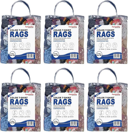 Premium Color Knit Cleaning Rags (4 lb. Bag - Pack of 6) – Shop Rags Bulk for Workshops, Mechanics, Painters, and Home Use, Multipurpose Cotton T-Shirt Rags