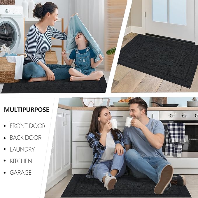 FONEYI Indoor Door Mat 36" x 59", Dirt Trapper Door Mats Non-Slip Entryway Rugs Washable, Absorbent Resist Dirt Welcome Mat, Low Profile Inside Floor Mats for Front Back Door and Entryway, Black