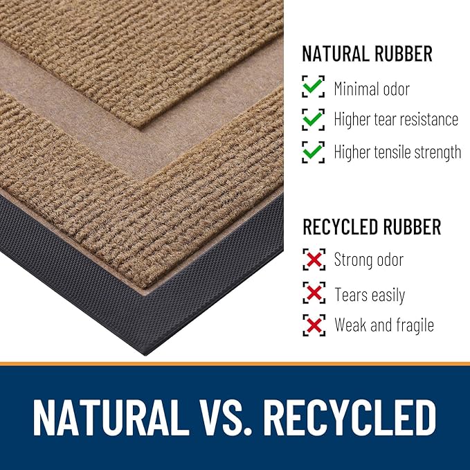 OLANLY Front Door Mat Indoor Outdoor Entrance, Waterproof All-Season, All-Weather Doormat, Sturdy Natural Rubber, Fade Resistant, Low Profile, Easy Clean Patio Porch Entryway Mat, 29.5x17, Light Brown