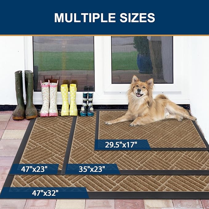 Smiry Front Door Mat Outside Entrance, Heavy Duty Outdoor Indoor Mat, Natural Rubber Doormat, Non Slip, Trap Dirt and Moisture, Easy Clean, Low Profile Patio Porch Entryway Mat, 59x35, Coffee