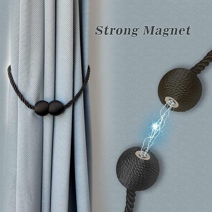 Hion Magnetic Curtain Tiebacks White 2pcs, Curtain Tiebacks Buckles Holdbacks Holders Hooks Clip for Home Bedroom Office Decorative Curtain