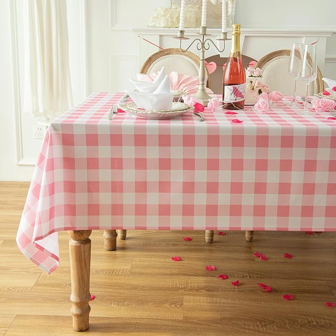 Classic Gingham Plaid Tablecloth Fabric - Rectangular 58x102 Inch Water Resistant Checked Table Cloth for Indoor/Outdoor Use - Table Cover for Kitchen, Picnics, Gardens, and Parties
