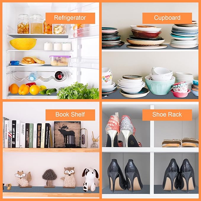 Shelf Liners for Kitchen Cabinets Refrigerator Liners Waterproof & Oil-Proof Kitchen Cupboard Liner Non-Slip Drawer Mats EVA Material Non Adhesive Fridge Mats for Shelves 11.8 x 59 Inches