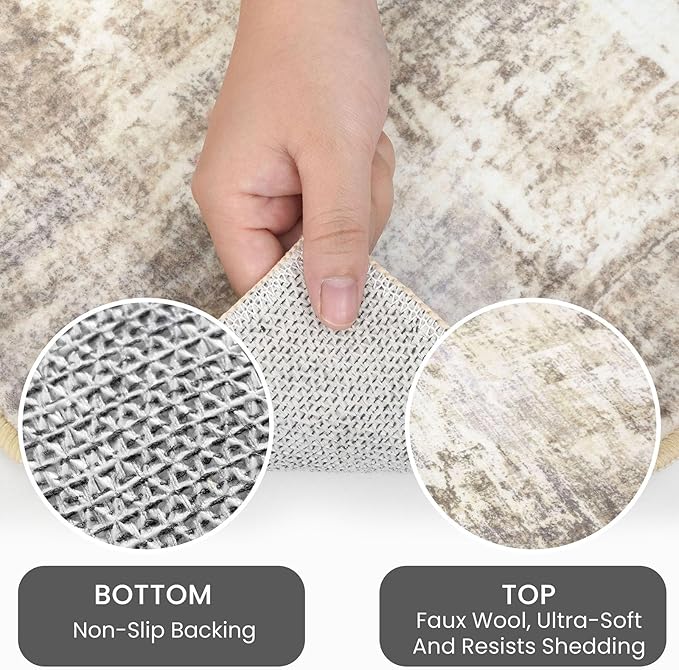 IOHOUZE Abstract Runner Rug 2x8 Ft Washable Runners for Hallways, Non Slip Kitchen Runner Printed Faux Wool Entryway Runner Indoor, Modern Abstract Floor Carpet for Hall Kitchen Bedroom, Beige Brown