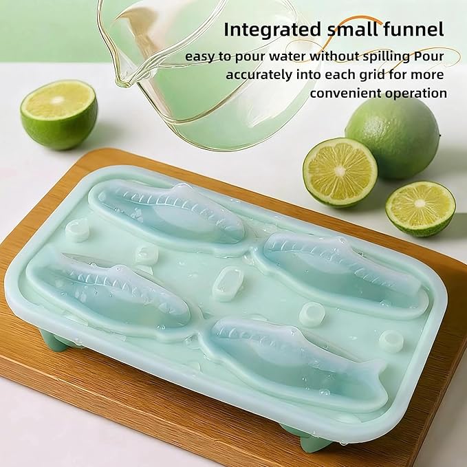 7.48inch Newly Upgraded 4-grid 3D Dinosaur Ice Tray and Covered Silicone Ice Tray, Suitable for Bars, Outdoor and Home Use(1, black)