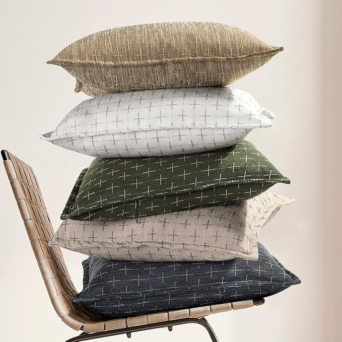 ZWJD Pillow Covers 20x20 Set of 2 Soft Polyester Textured Pillow Covers with Stylish Flange Edge Cozy Farmhouse Throw Pillows for Couch Bed Sofa Living Room